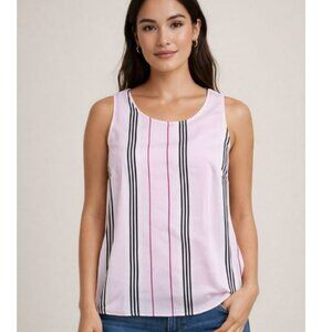 Halogen Pink Striped Sleeveless Tank Top Women’s Blouse Casual Sheer Lined Small